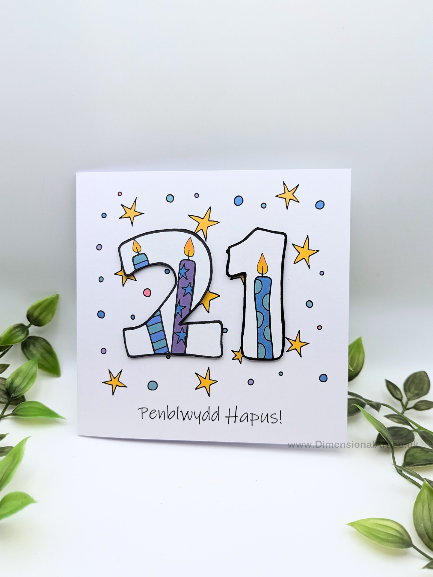 21st Number Candles Penblwydd Hapus (Birthday) Card - Welsh