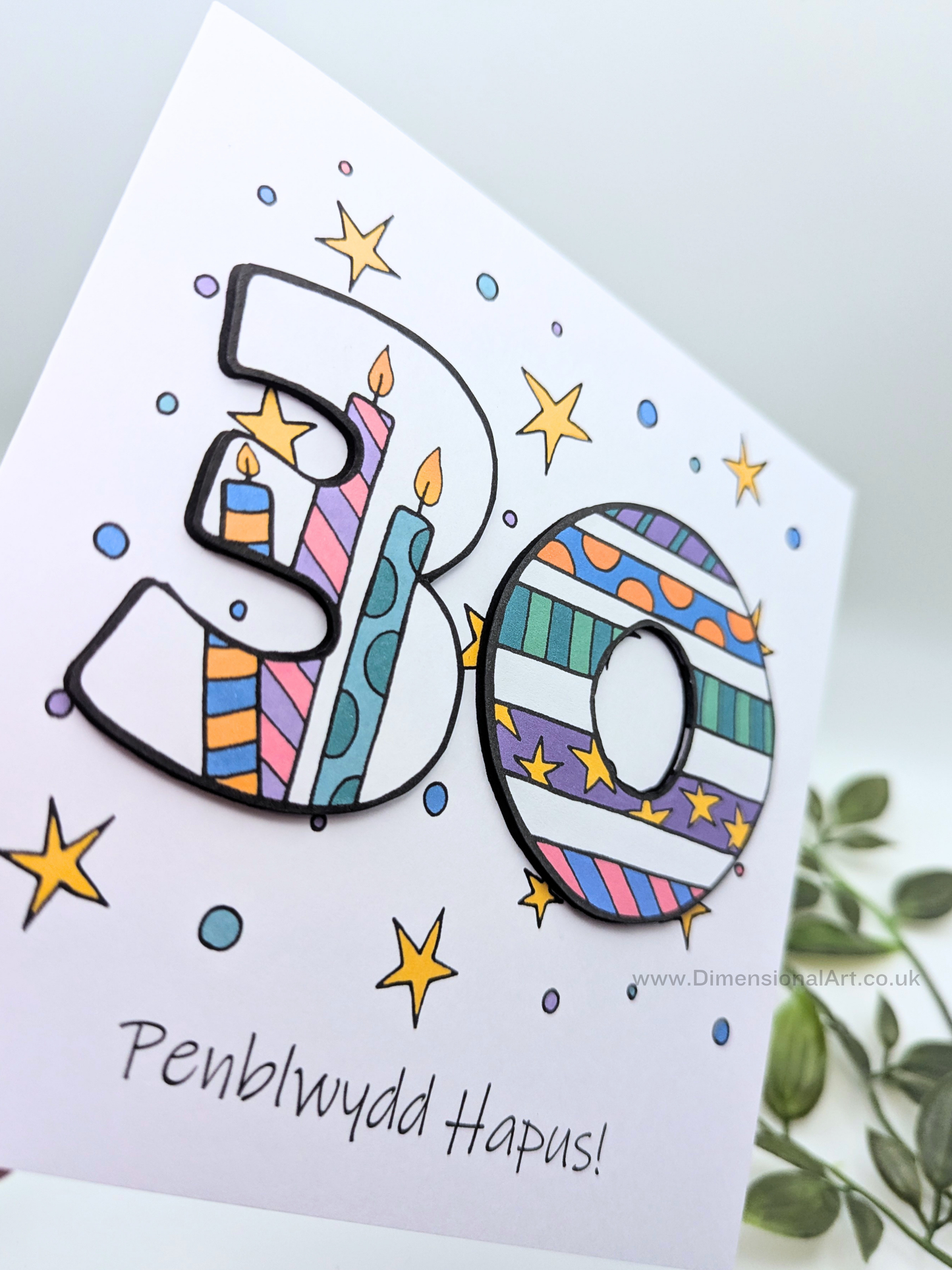 30th Number Candles Penblwydd Hapus (Birthday) Card - Welsh