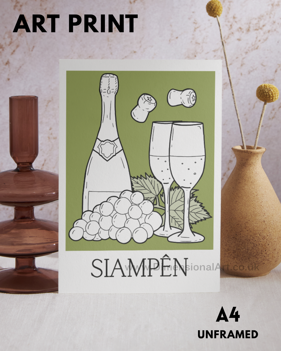 Siampên A4 Welsh Art Print - Champagne