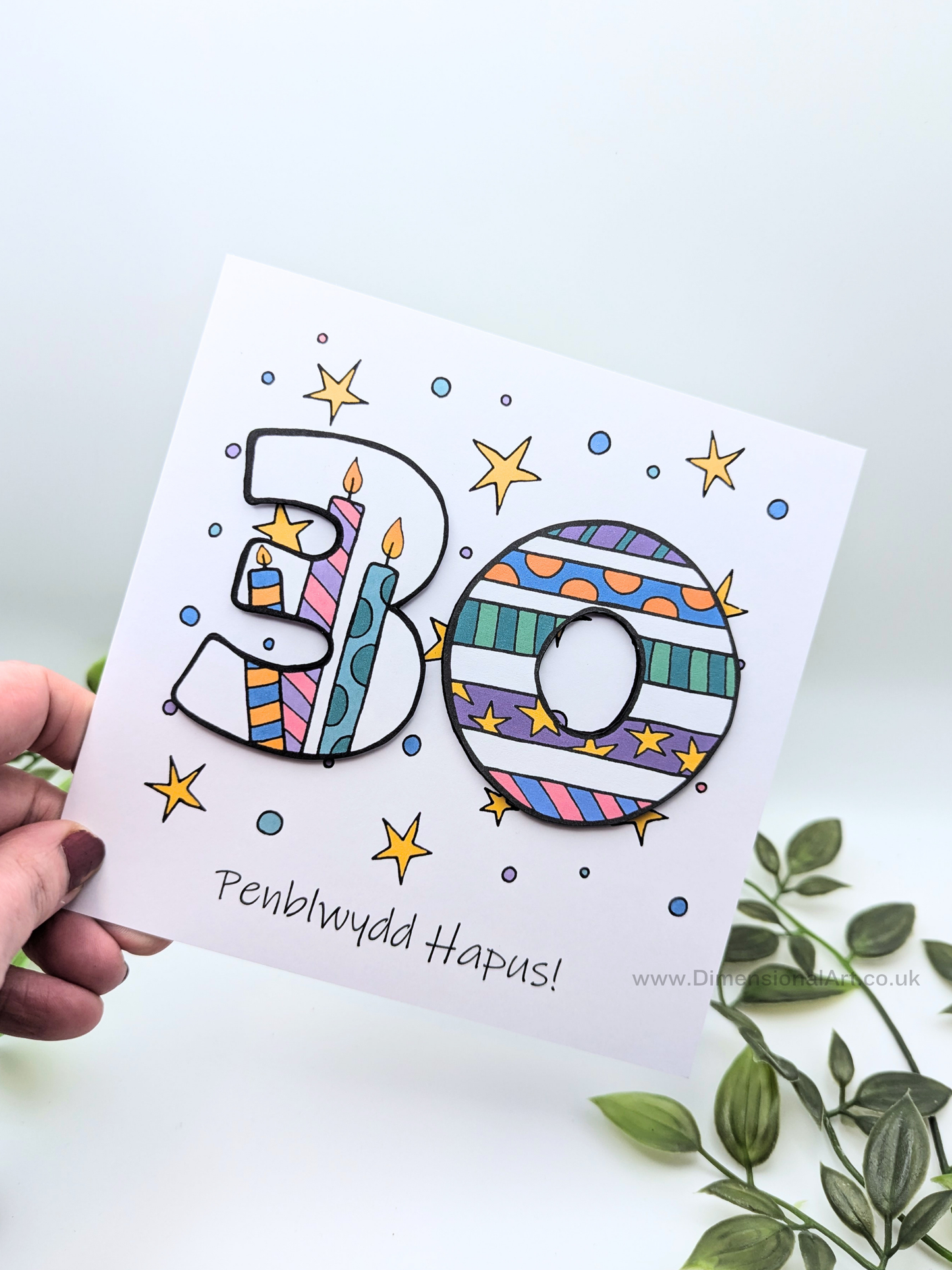30th Number Candles Penblwydd Hapus (Birthday) Card - Welsh