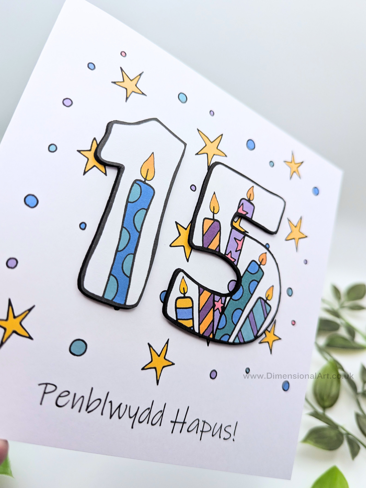 15th Number Candles Penblwydd Hapus (Birthday) Card - Welsh