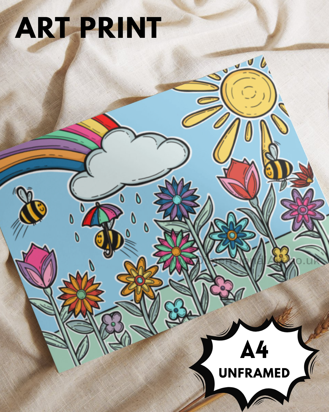 Spring Bees and Flowers A4 Print