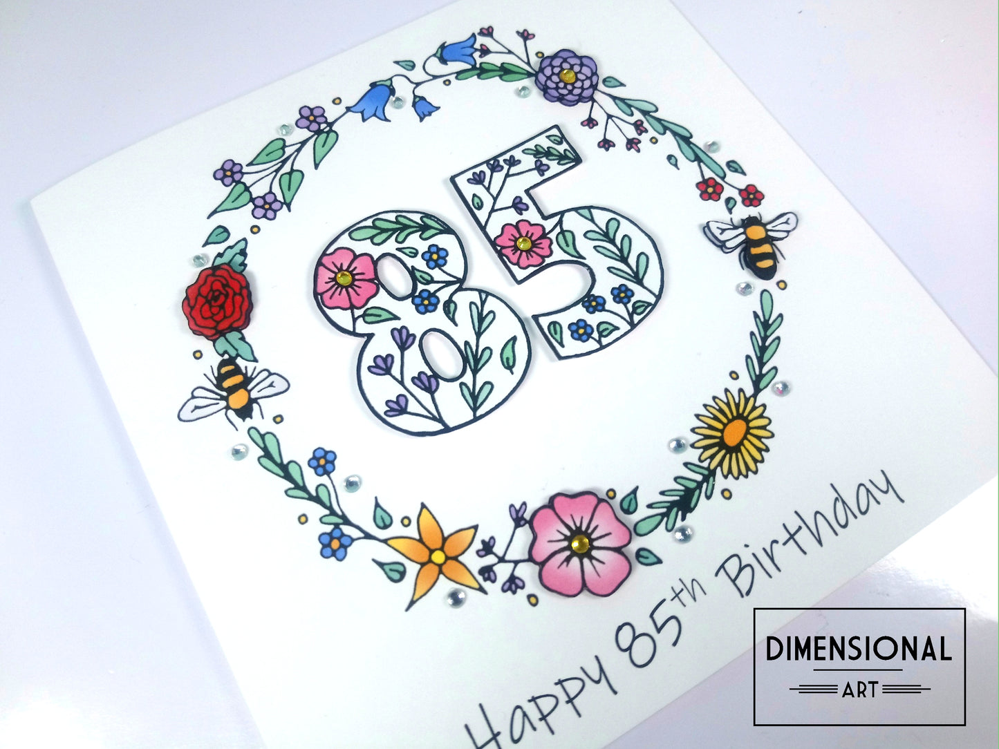 85th Flowers and Bees Birthday Card