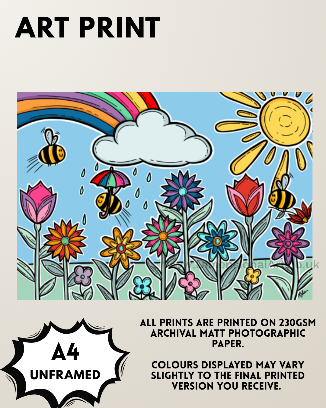 Spring Bees and Flowers A4 Print
