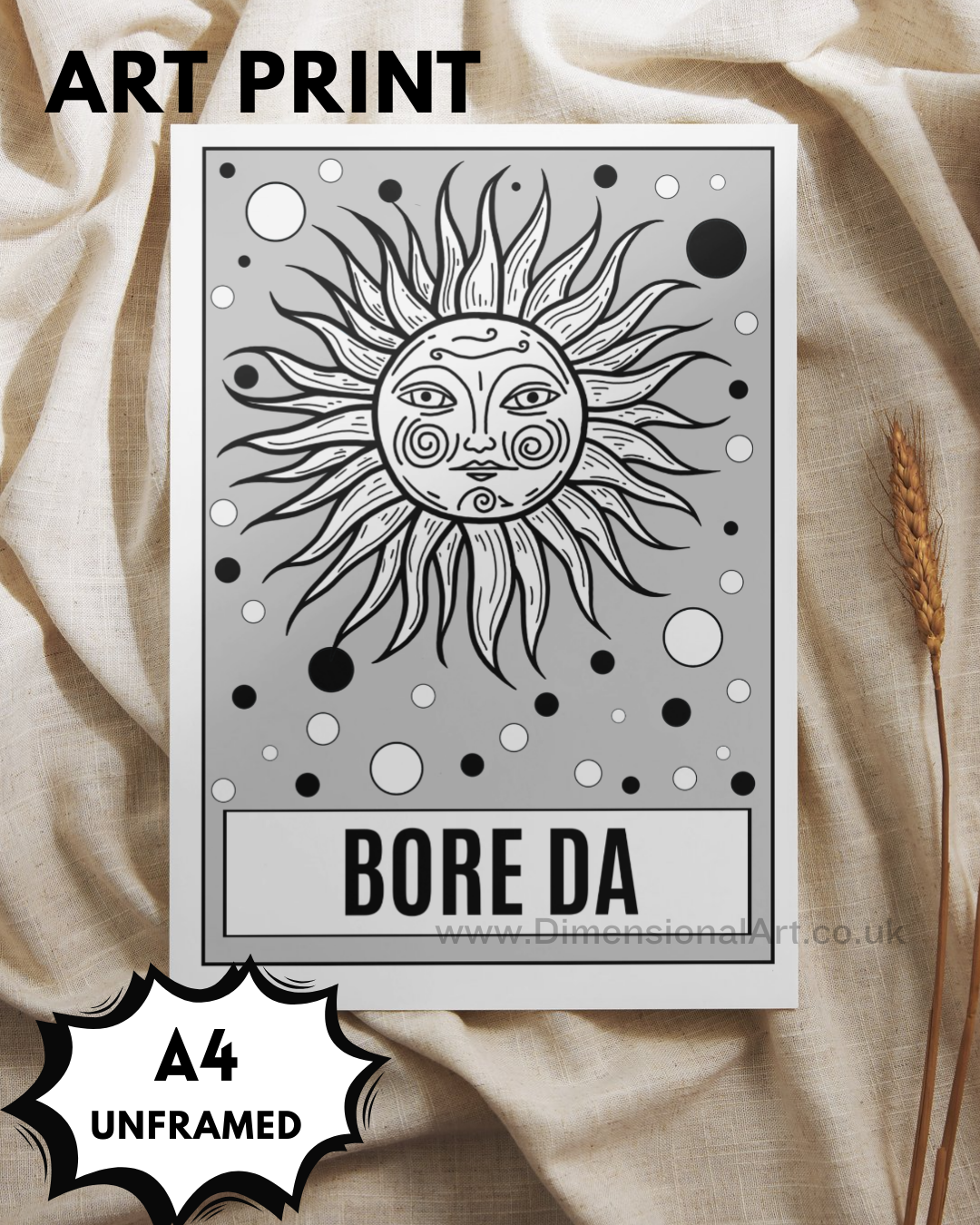 Bora Da (Good Morning) A4 Print- Grey - Welsh
