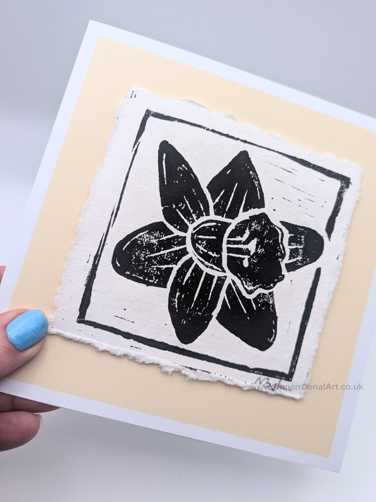 Daffodil - Hand Printed Linocut Cards - Greetings Cards - light yellow