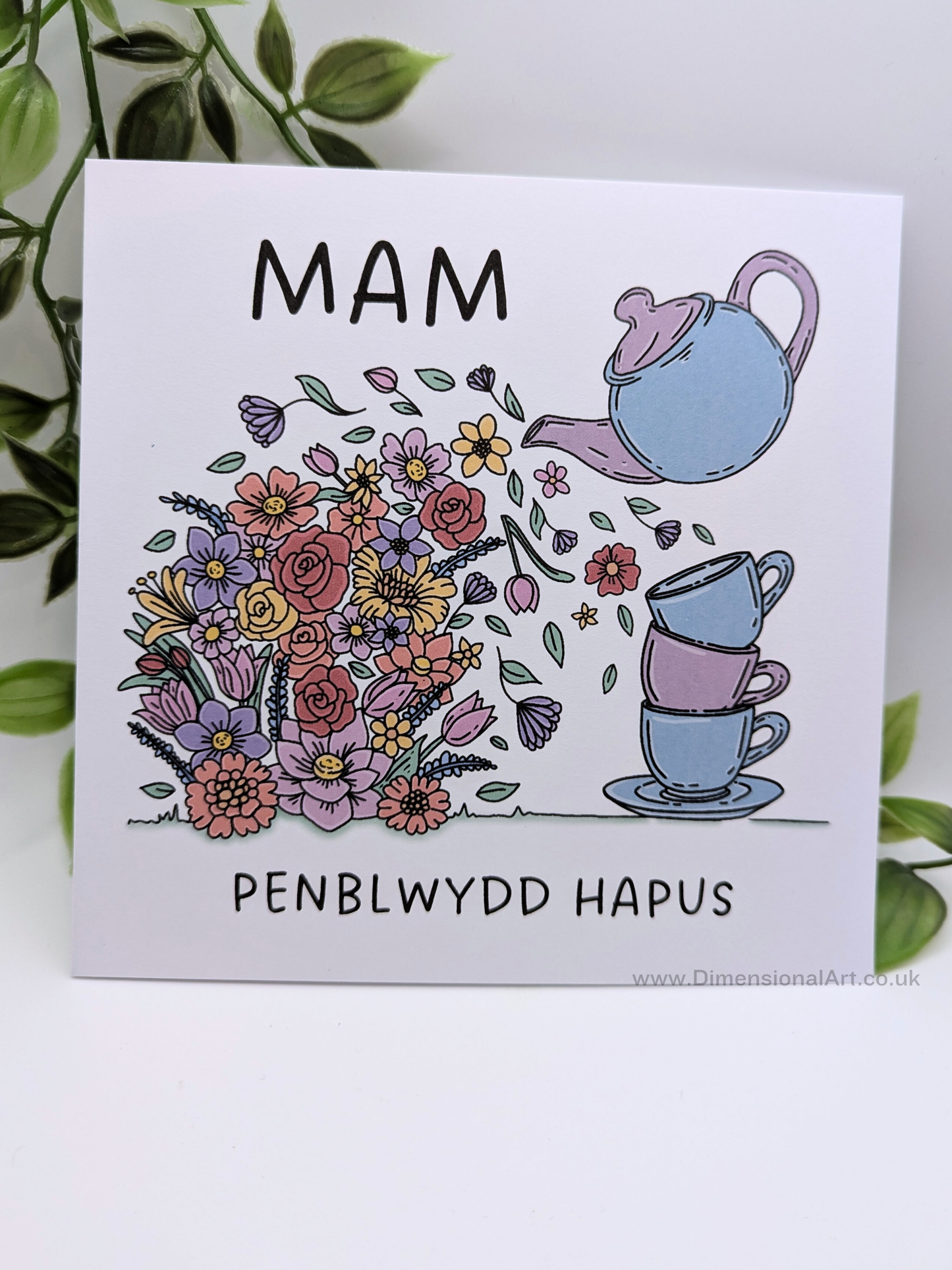 MAM Teapot Flowers Penblwydd Hapus (Birthday Card)