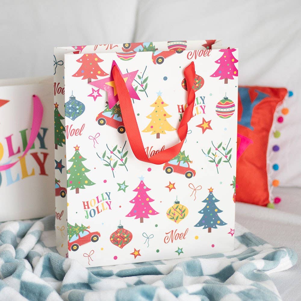 23cm Medium Colourful Nostalgic Christmas Print Gift Bag