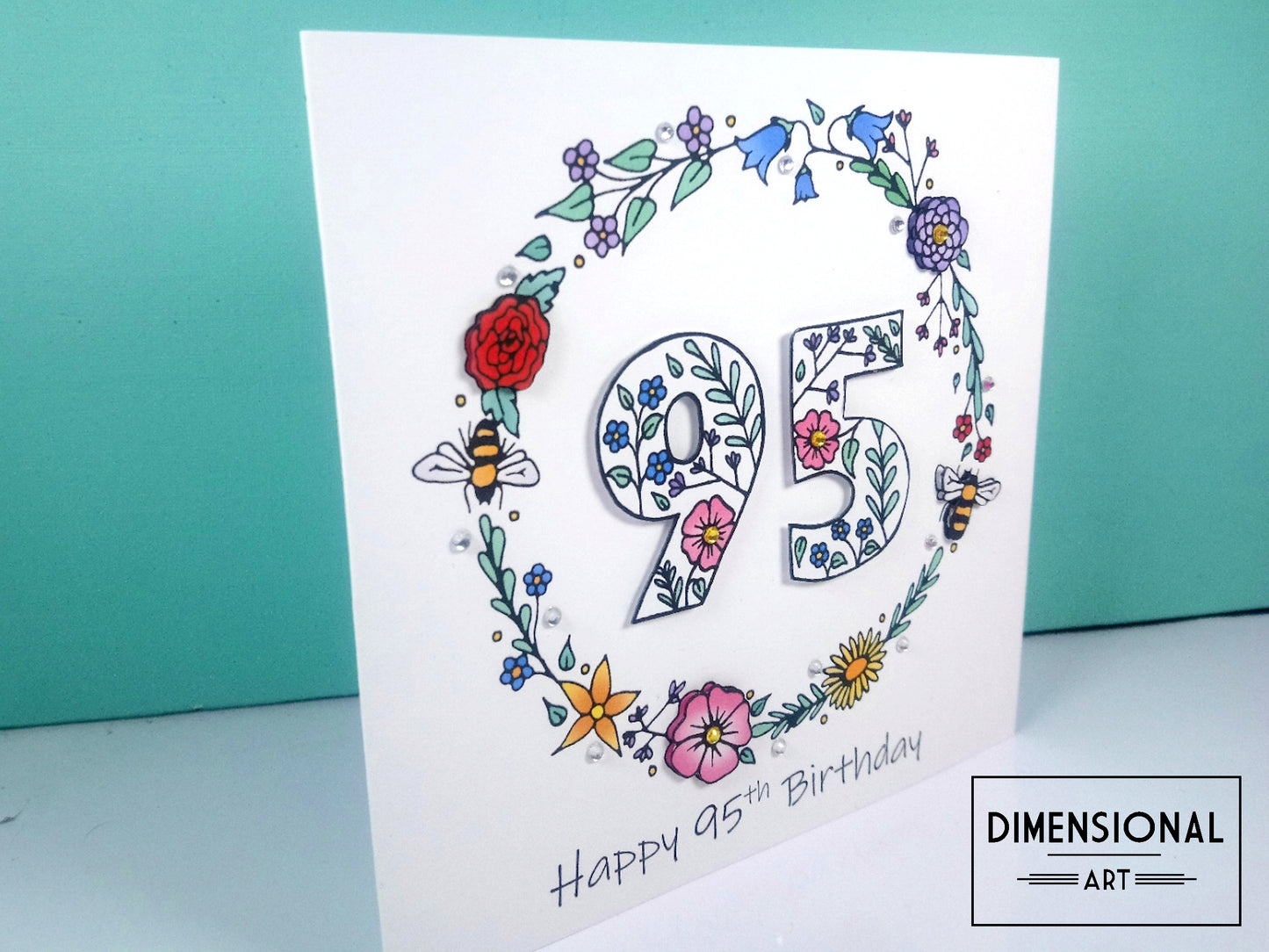 95th Flowers and Bees Birthday Card