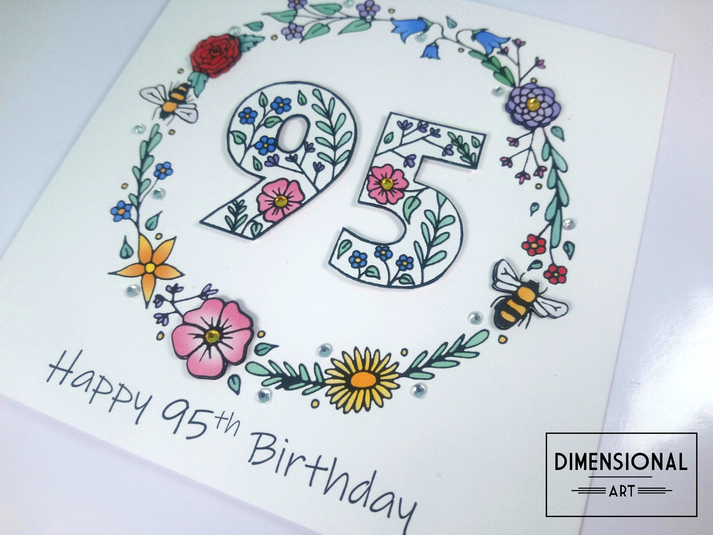 95th Flowers and Bees Birthday Card