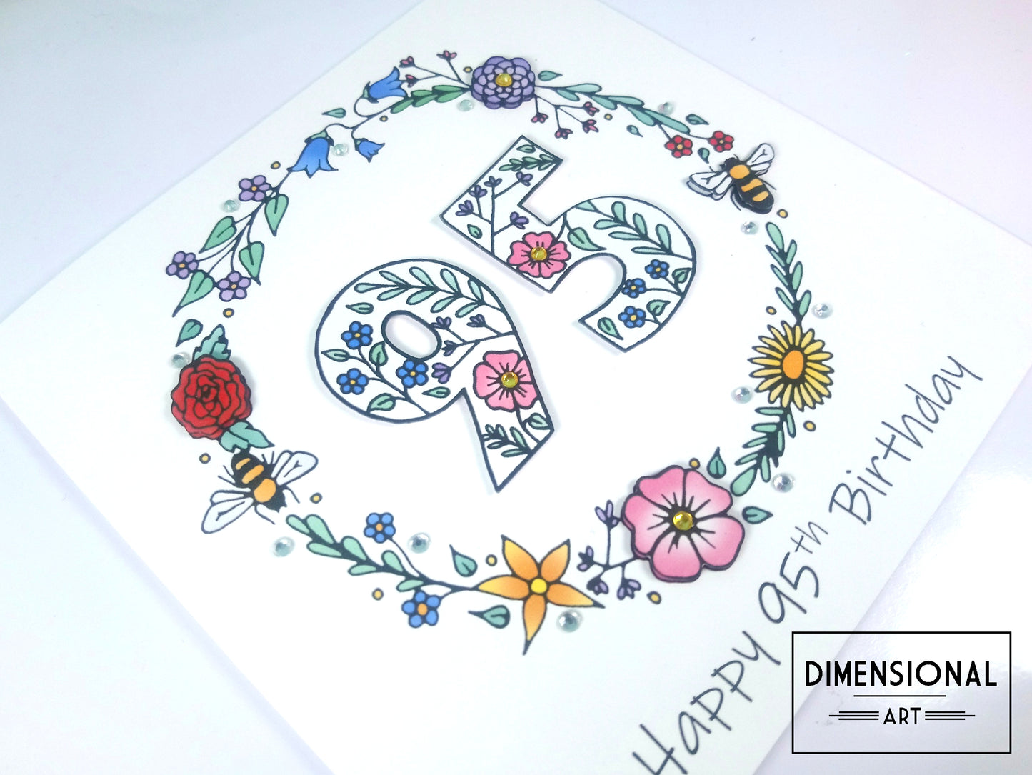 95th Flowers and Bees Birthday Card