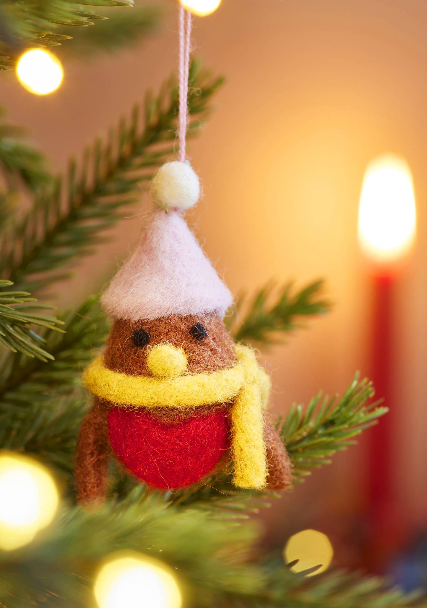 Set of 5 Hanging Felt Robin Decorations