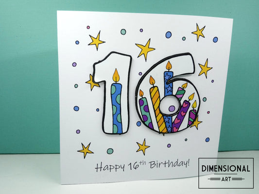 16th Number Candles Birthday Card