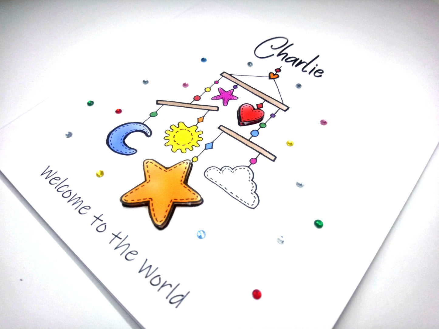 PERSONALISED Welcome to the world - RAINBOW Mobile New Baby Card