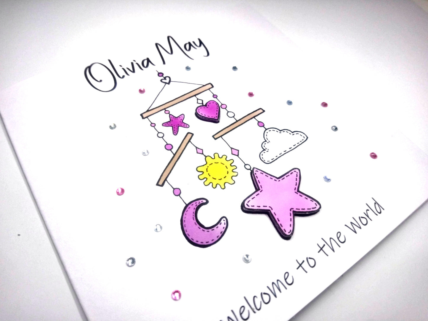 PERSONALISED Welcome to the world - PINK Mobile New Baby Card