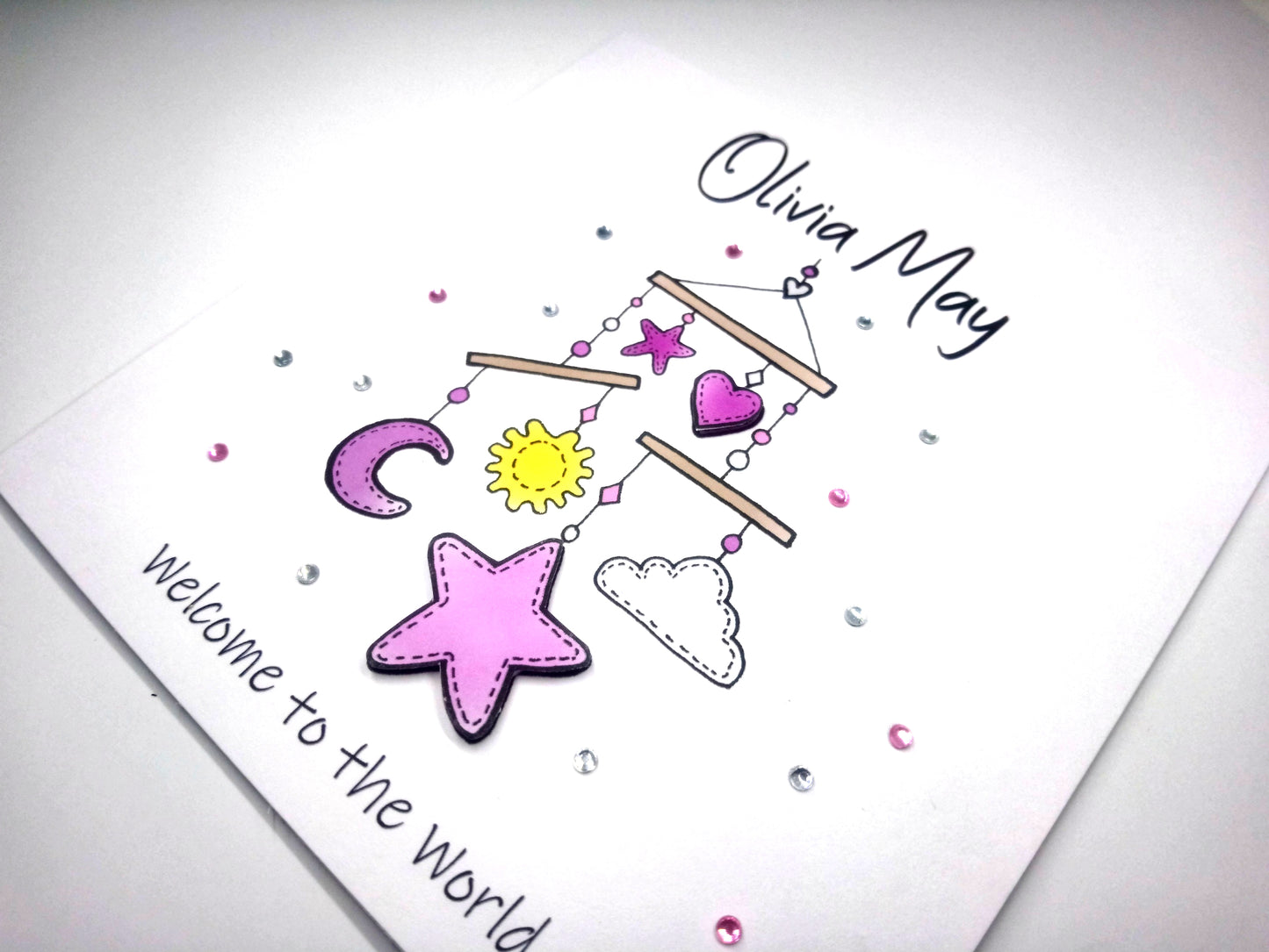 PERSONALISED Welcome to the world - PINK Mobile New Baby Card