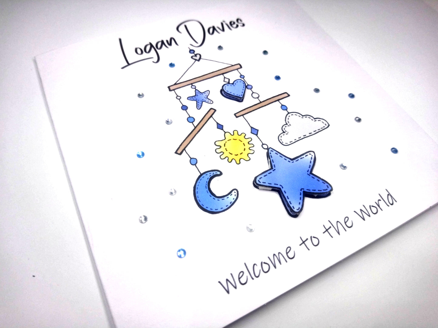 PERSONALISED Welcome to the world - Blue Mobile New Baby Card