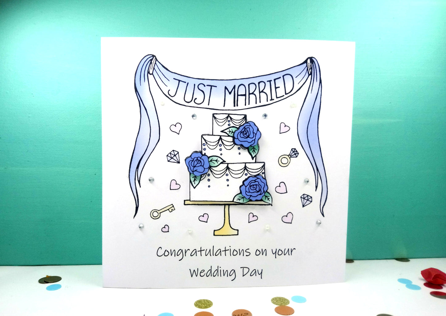 Congratulations on your Wedding Card - Blue cake