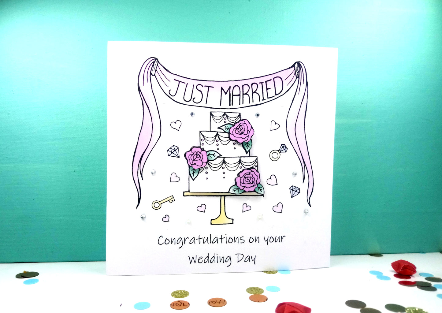 Congratulations on your Wedding Card - Pink cake