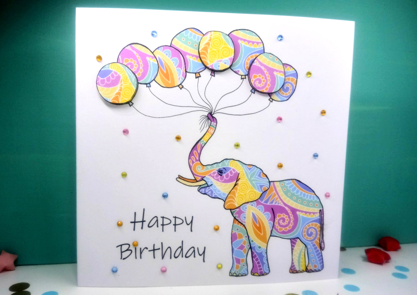 Elephant Balloons Birthday Card
