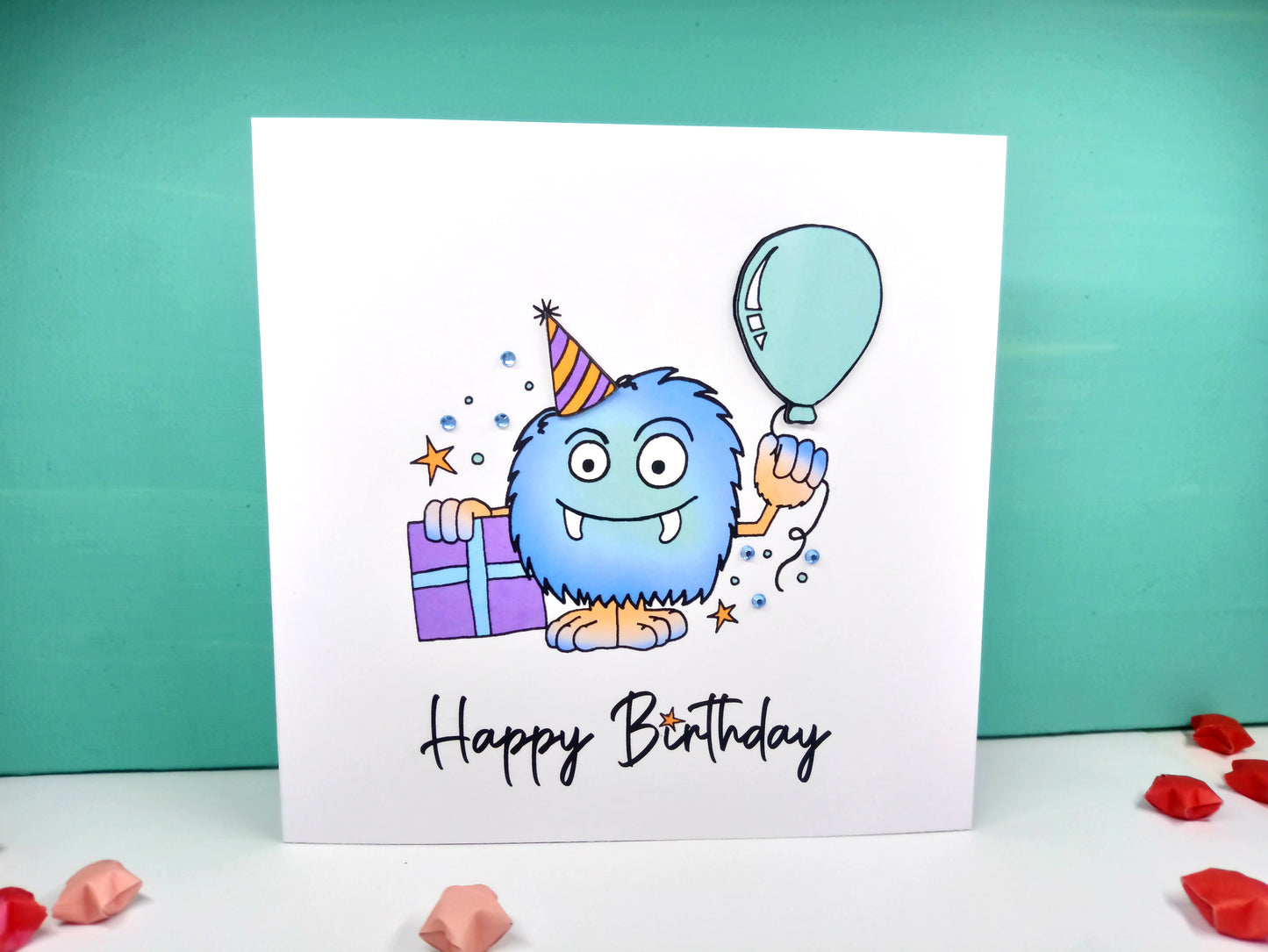 Monster with Balloon Birthday Card