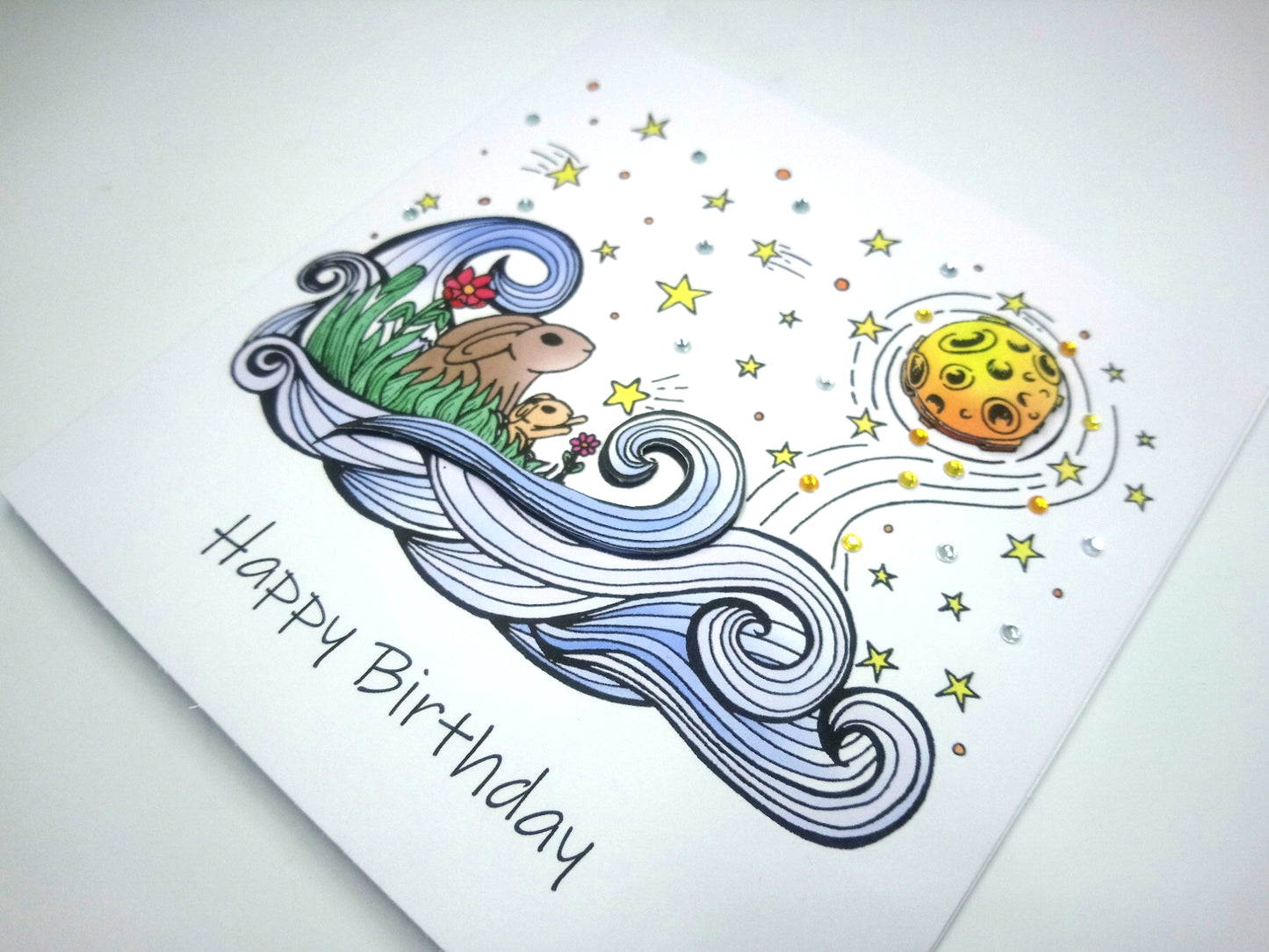 Rabbits and moon Birthday Card
