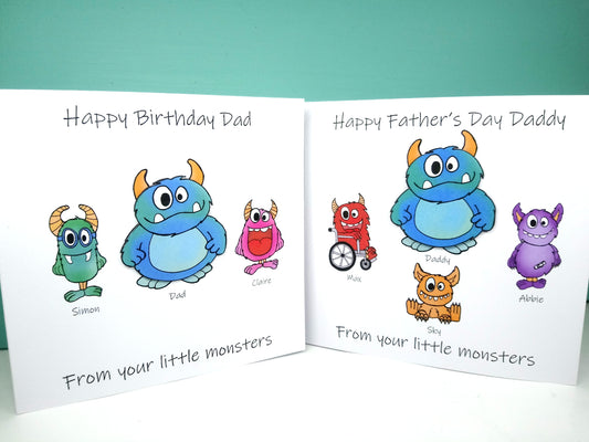 PERSONALISED Daddy From the Little Monsters Birthday Card