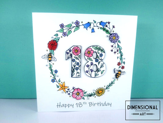 18th Flowers and Bees Birthday Card