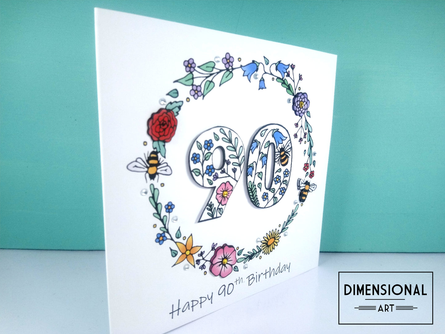 90th Flowers and Bees Birthday Card