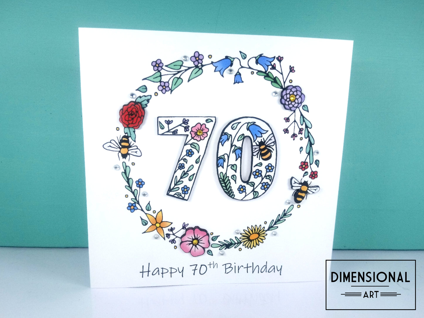 70th Flowers and Bees Birthday Card