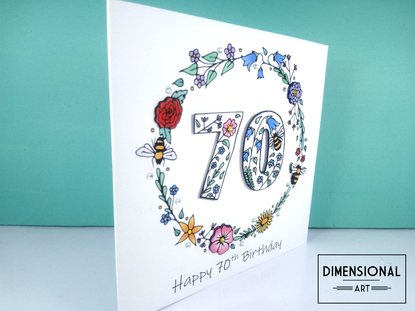 70th Flowers and Bees Birthday Card