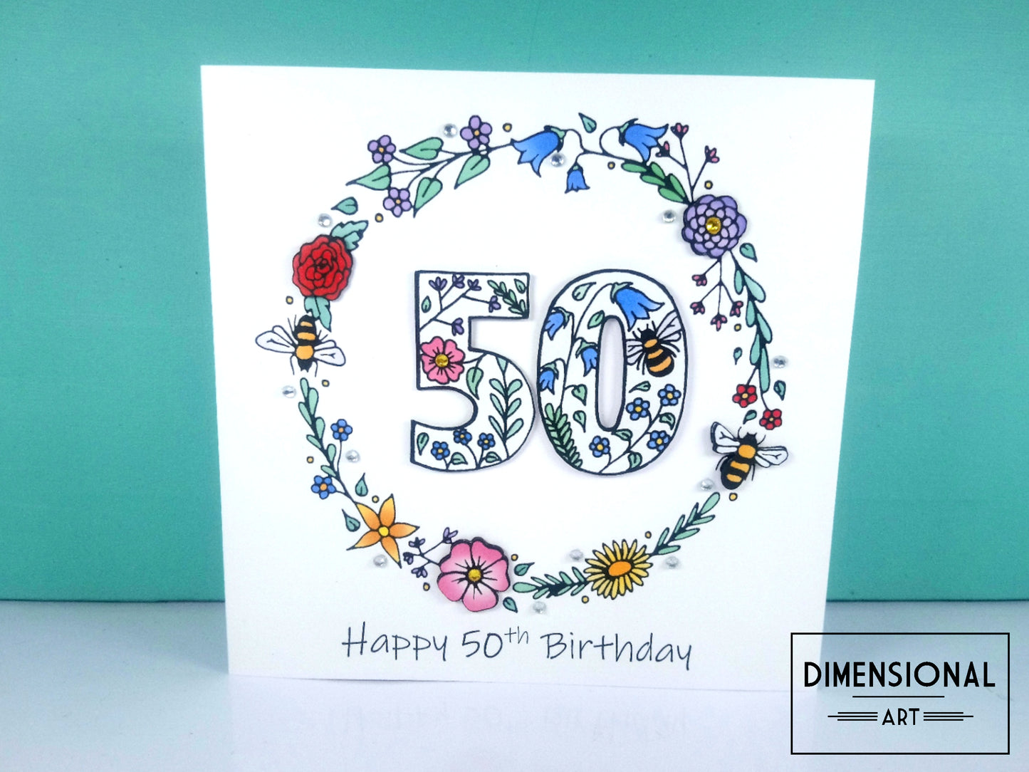 50th Flowers and Bees Birthday Card