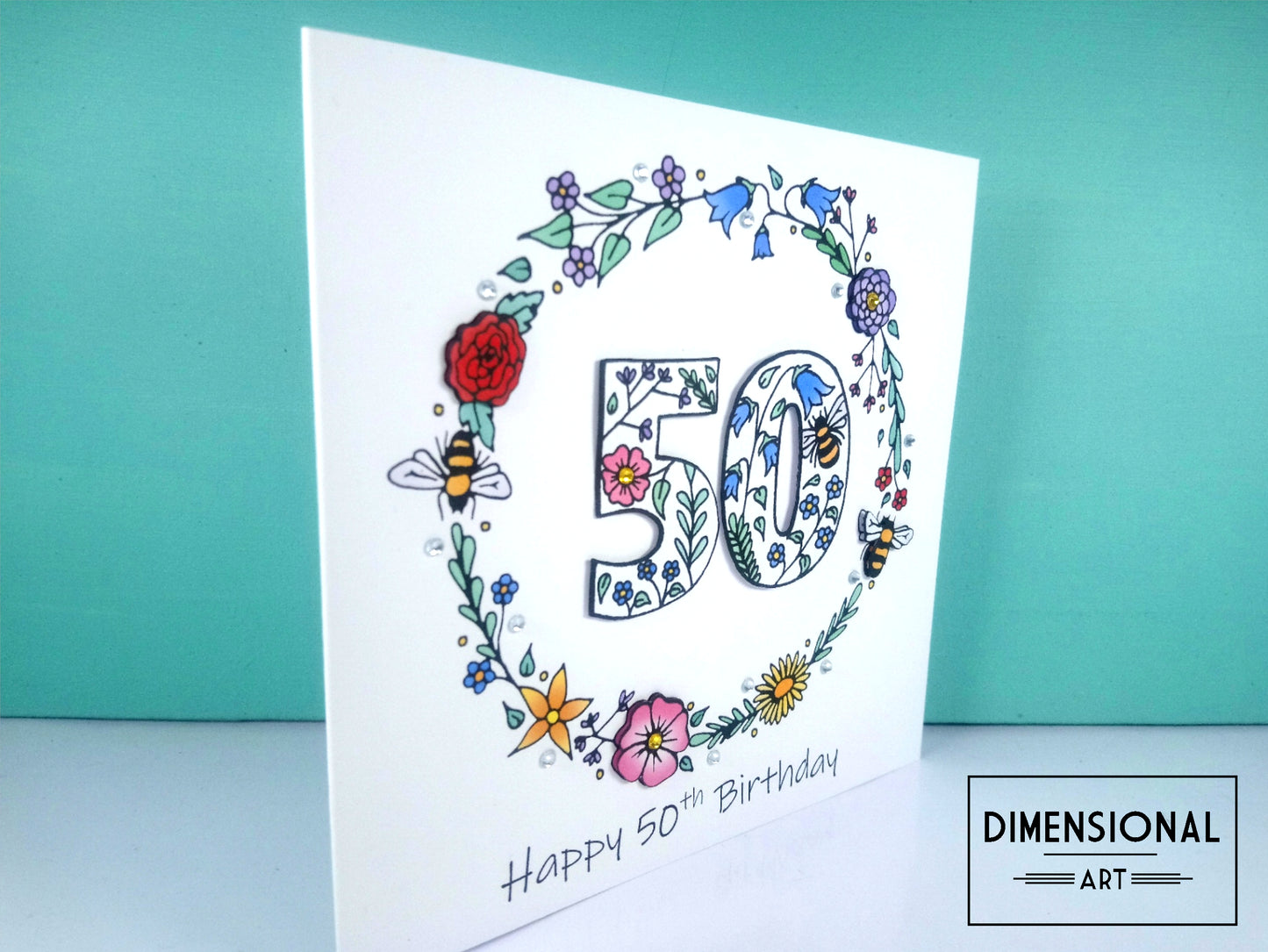 50th Flowers and Bees Birthday Card