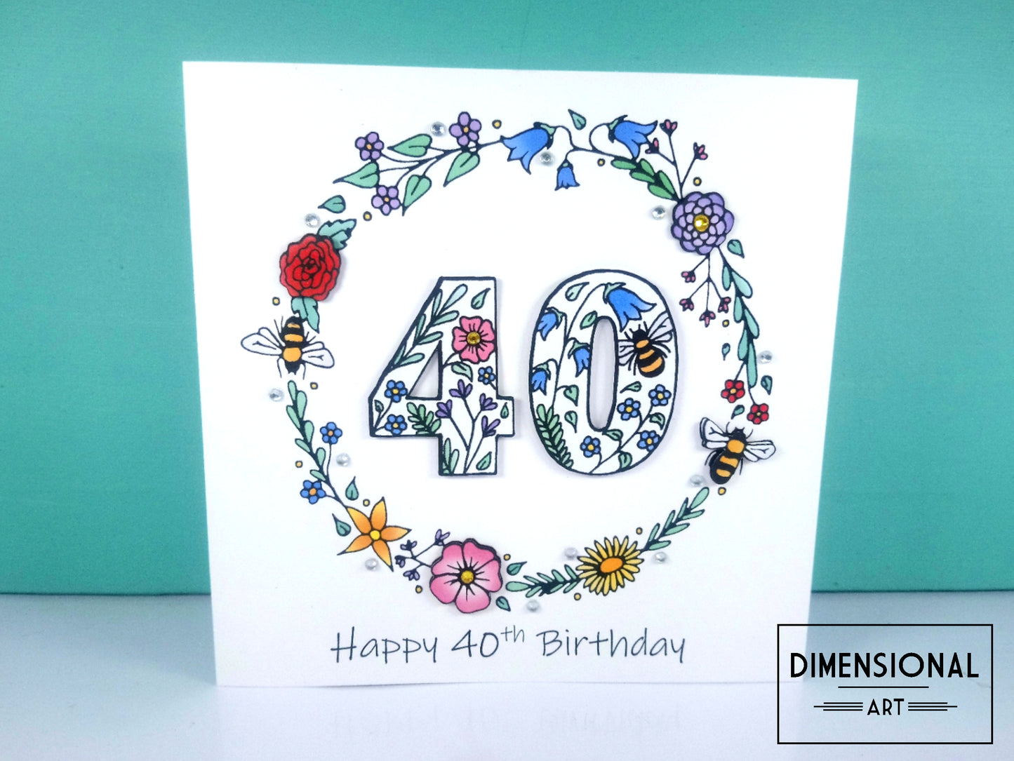 40th Flowers and Bees Birthday Card