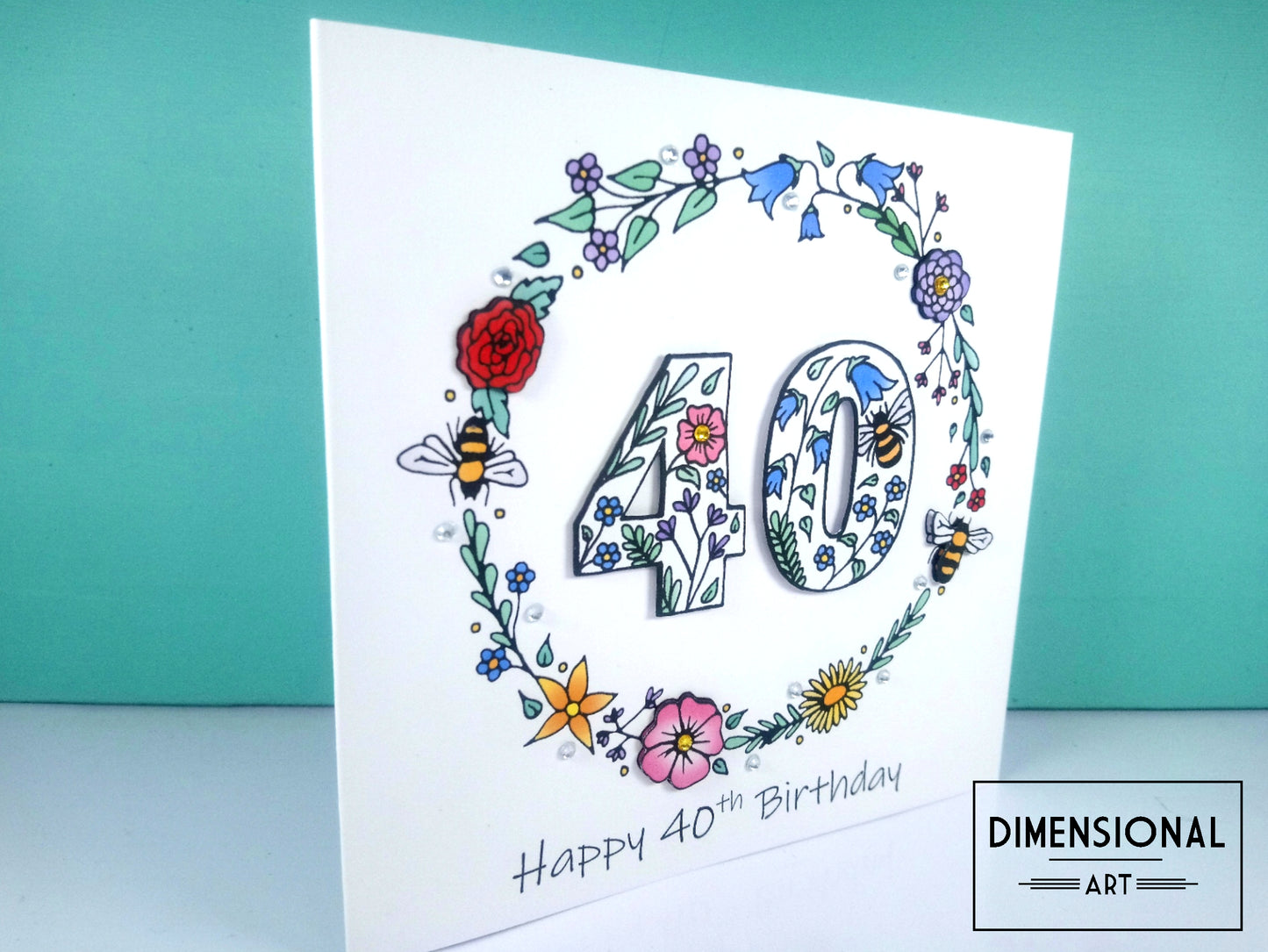 40th Flowers and Bees Birthday Card