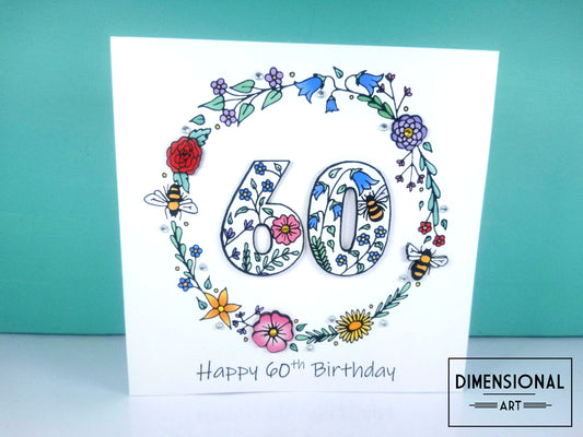 60th Flowers and Bees Birthday Card