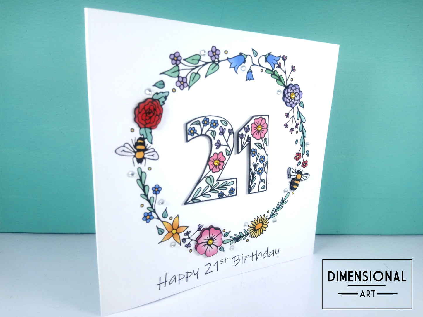 21st Flowers and Bees Birthday Card