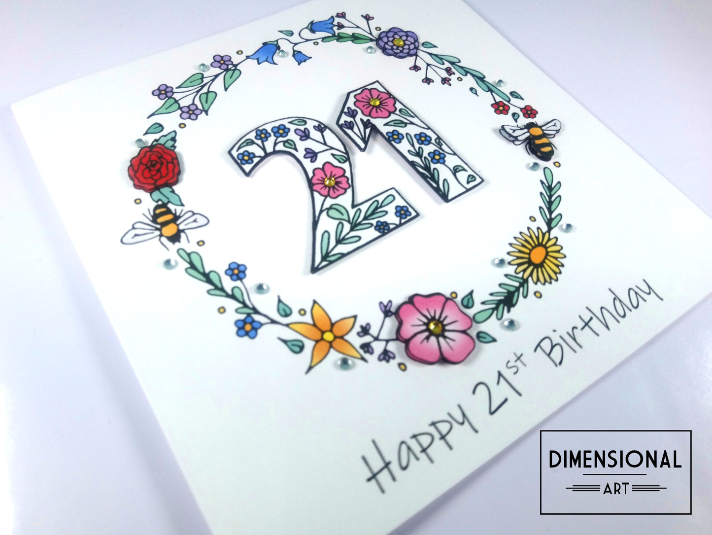 21st Flowers and Bees Birthday Card