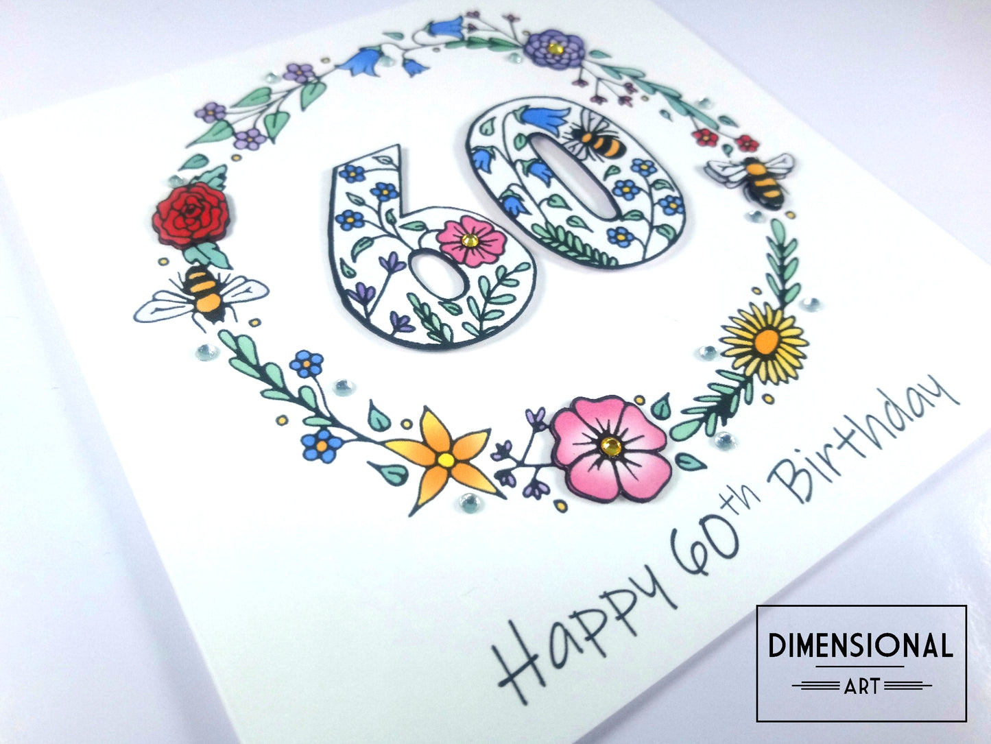 60th Flowers and Bees Birthday Card