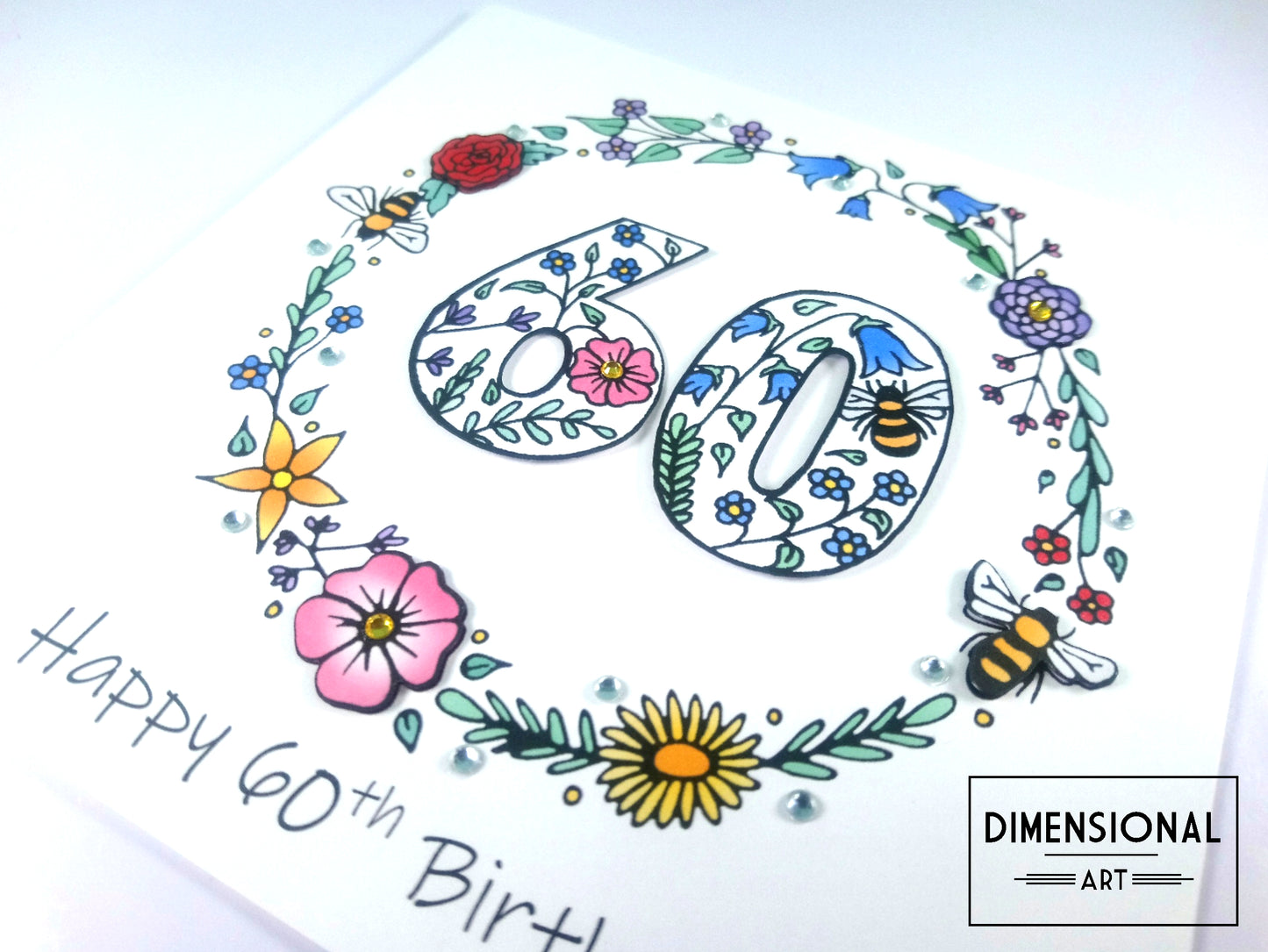 60th Flowers and Bees Birthday Card