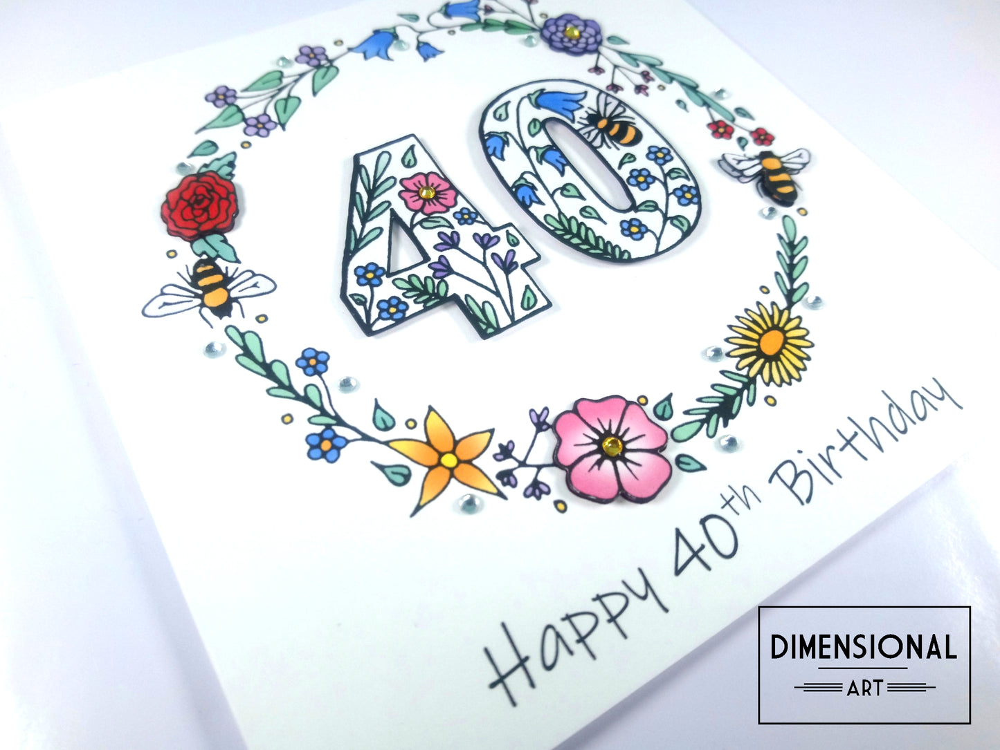 40th Flowers and Bees Birthday Card