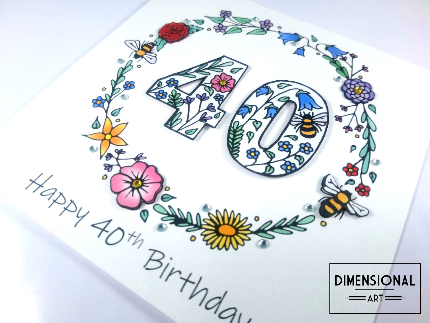 40th Flowers and Bees Birthday Card