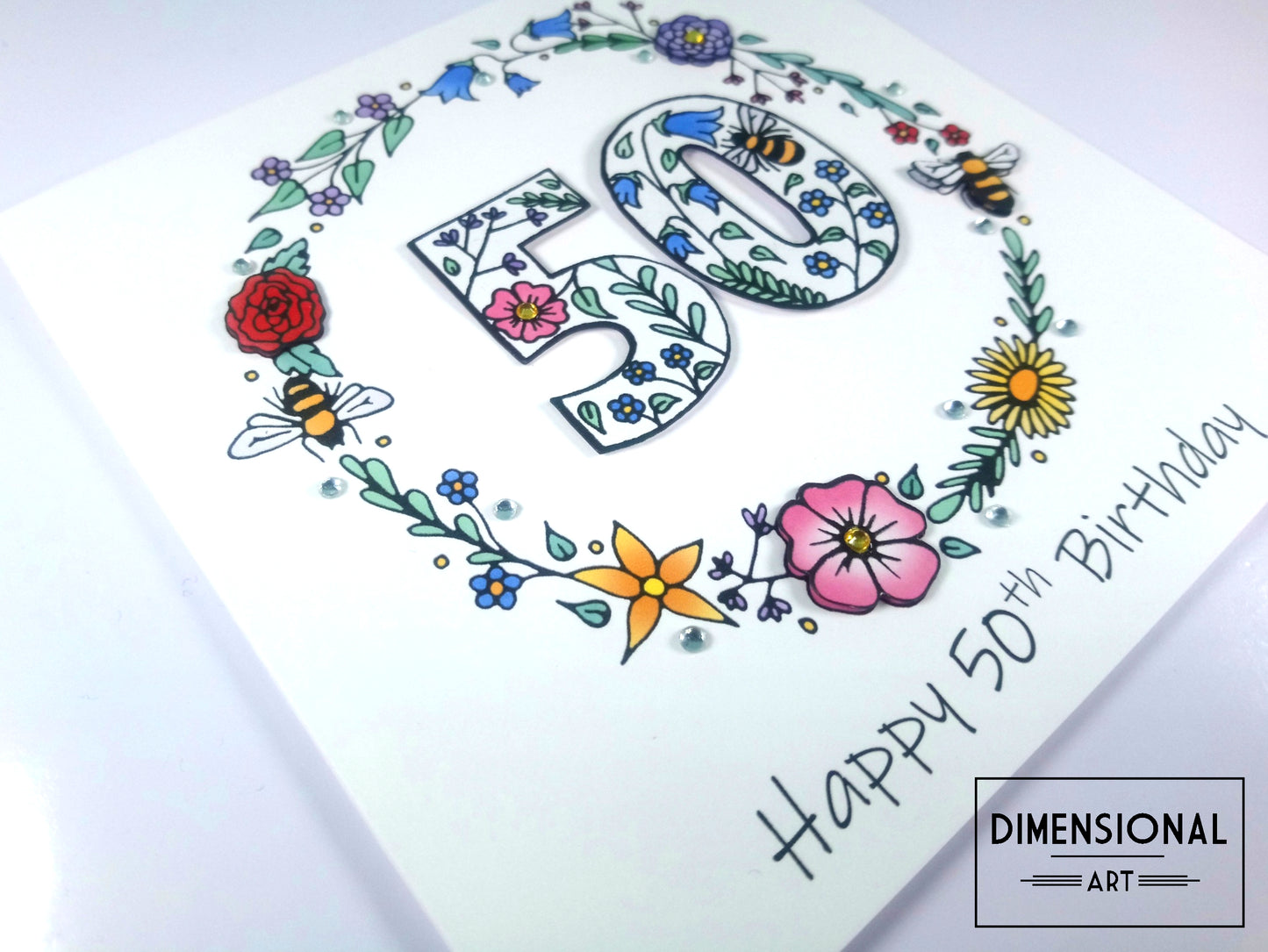 50th Flowers and Bees Birthday Card