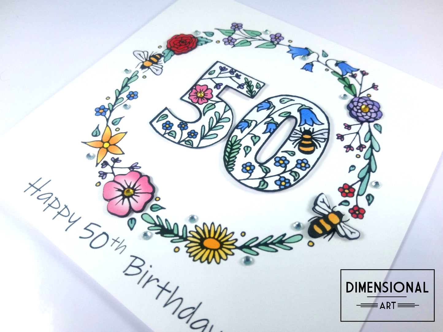 50th Flowers and Bees Birthday Card