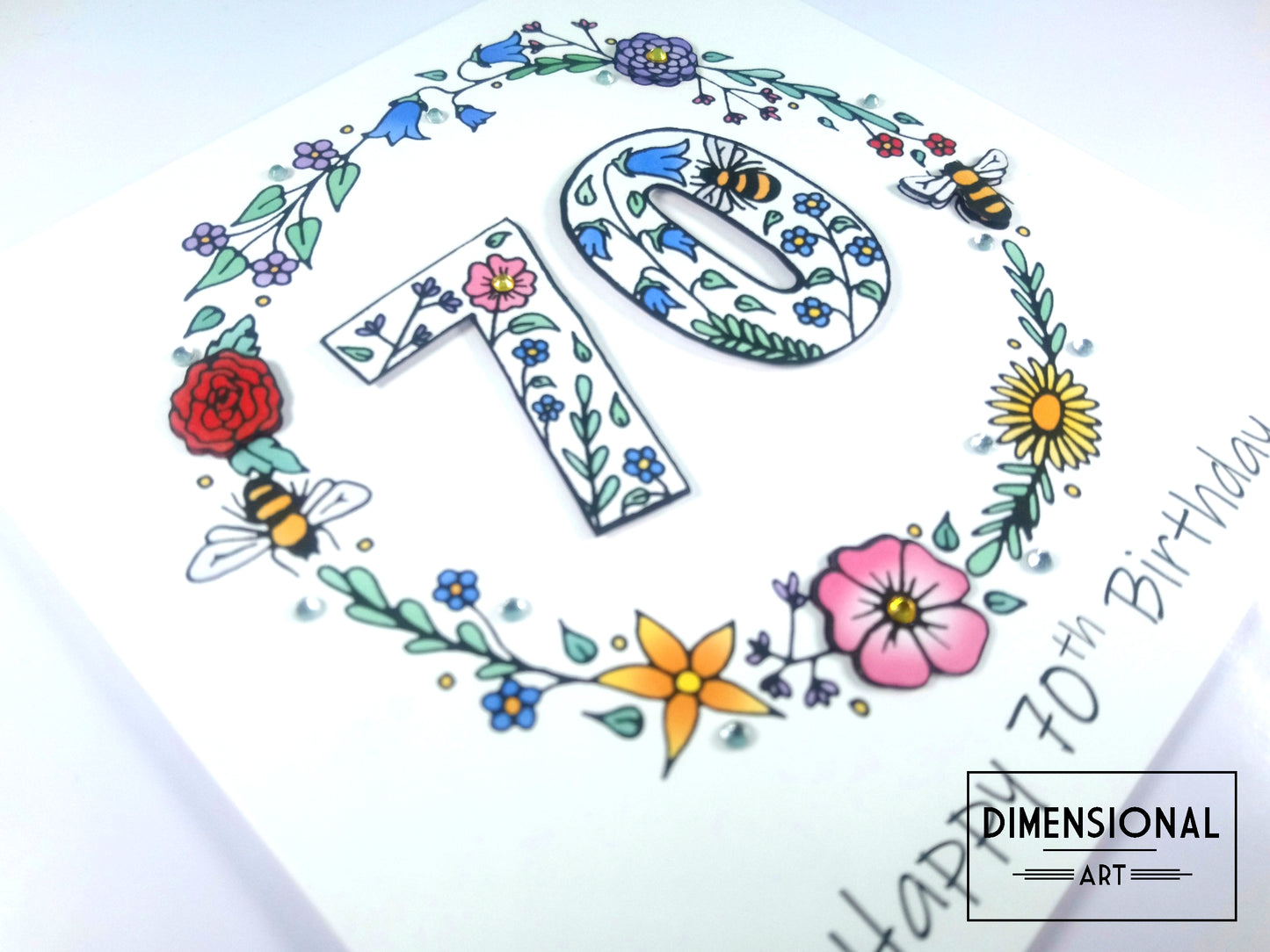 70th Flowers and Bees Birthday Card