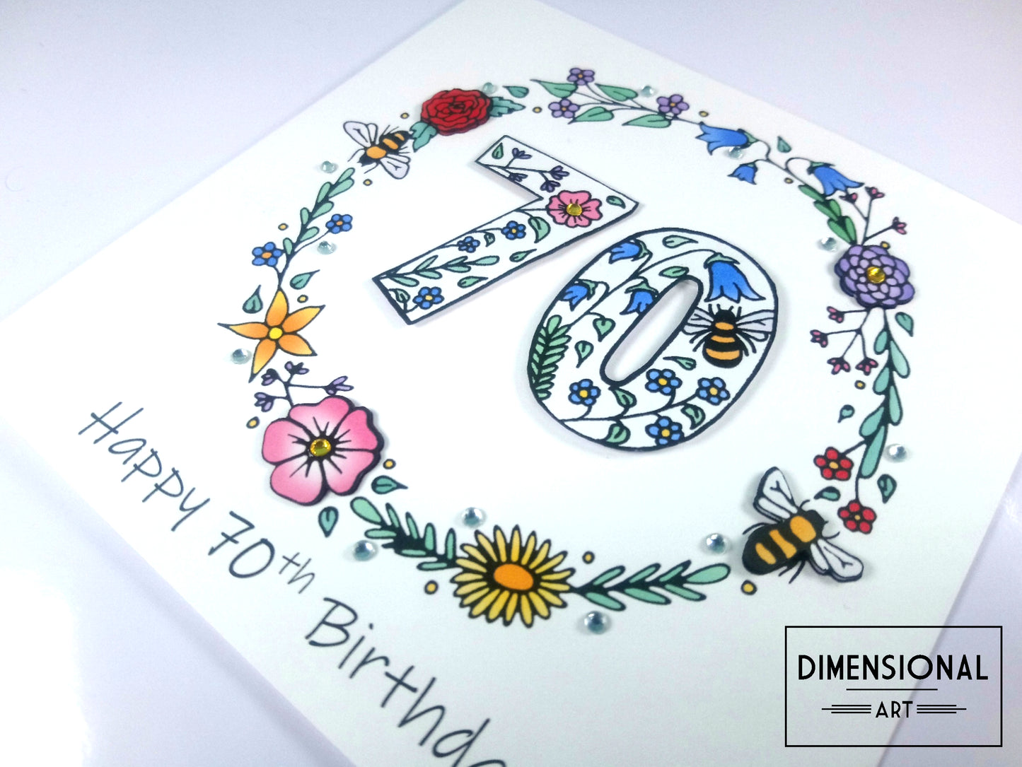 70th Flowers and Bees Birthday Card