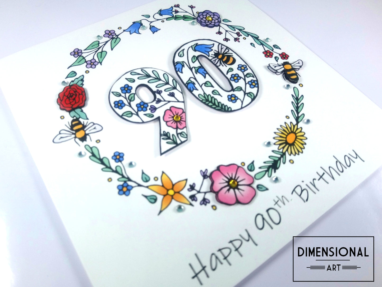 90th Flowers and Bees Birthday Card
