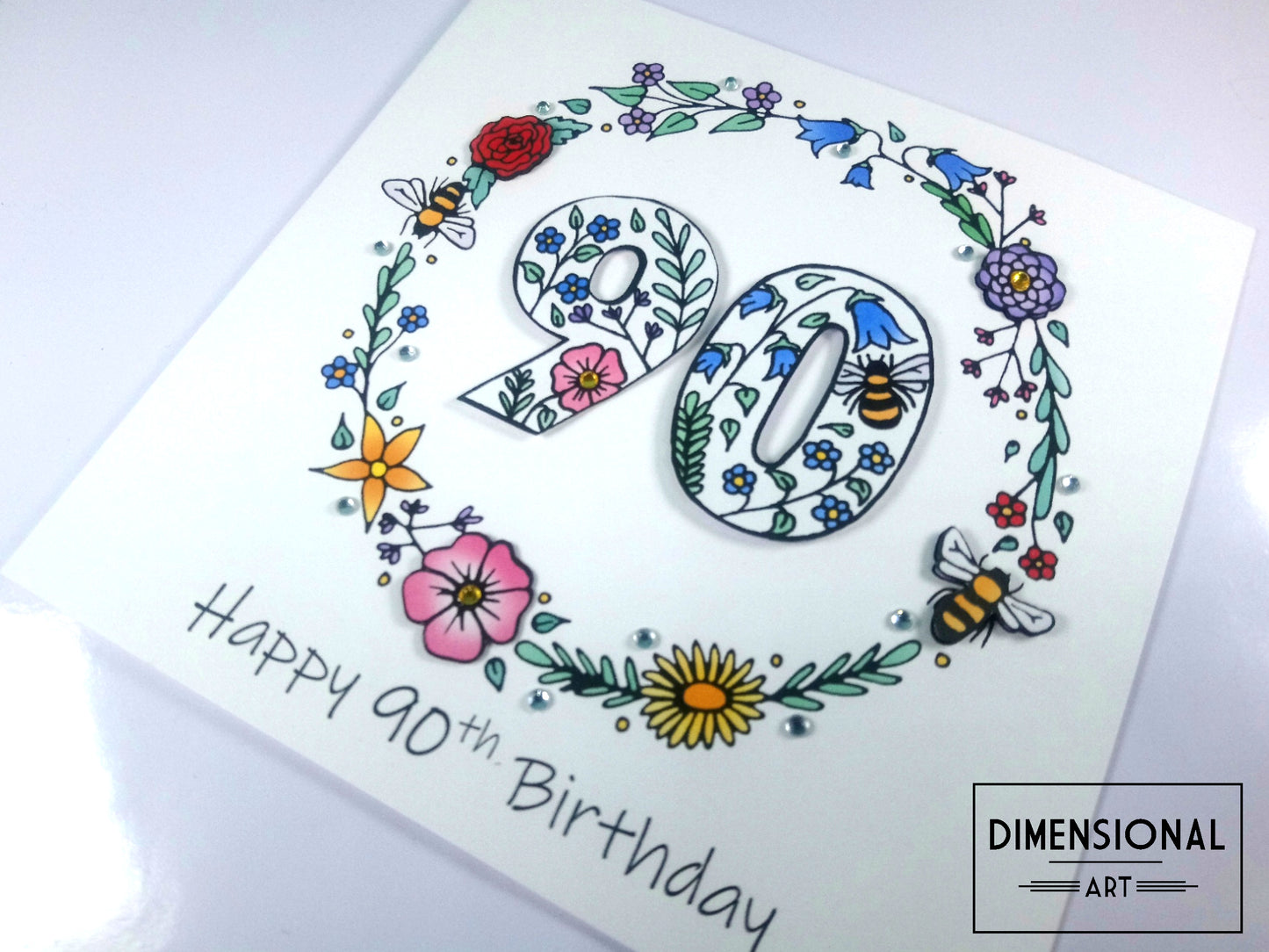 90th Flowers and Bees Birthday Card