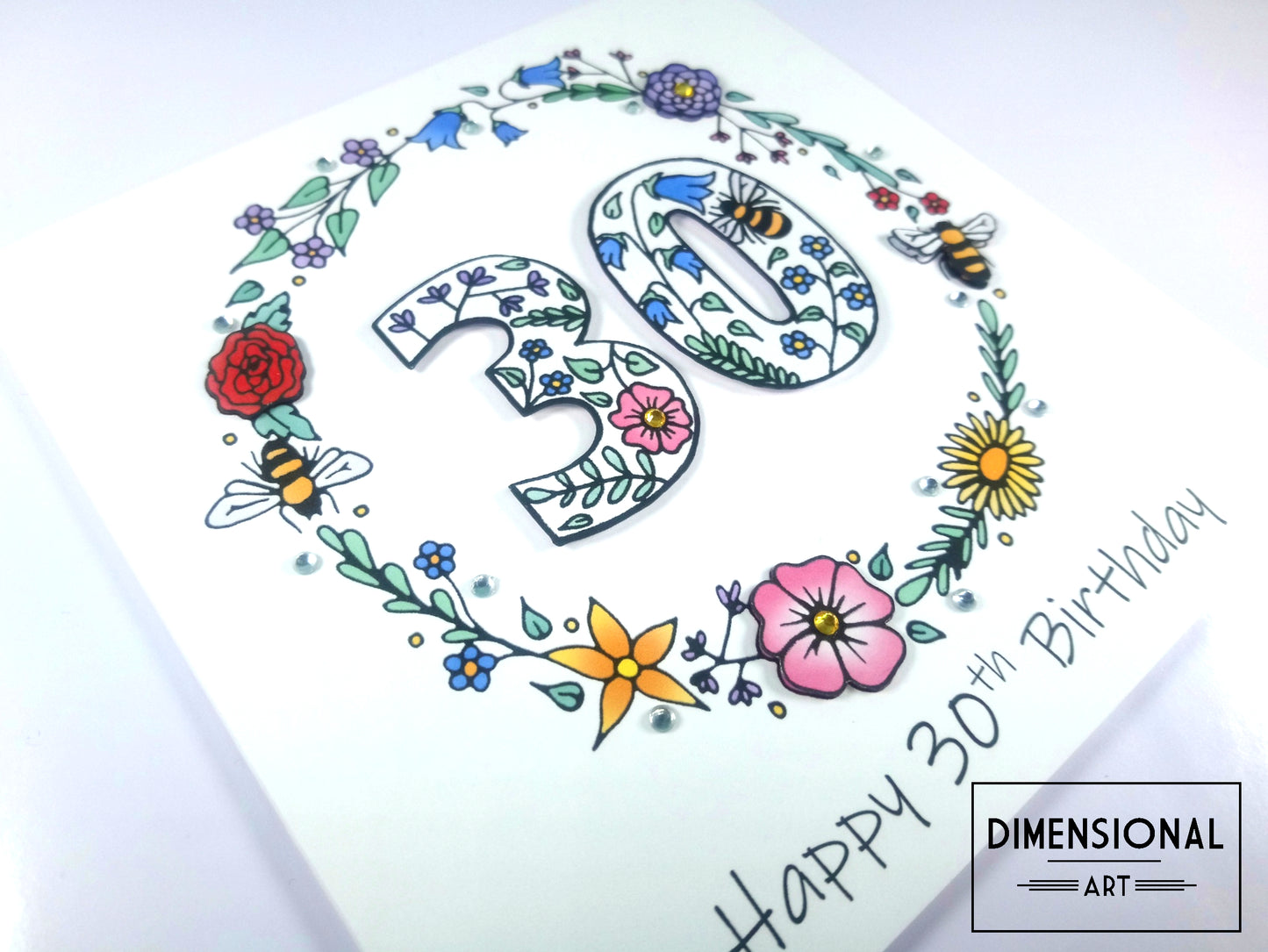 30th Flowers and Bees Birthday Card