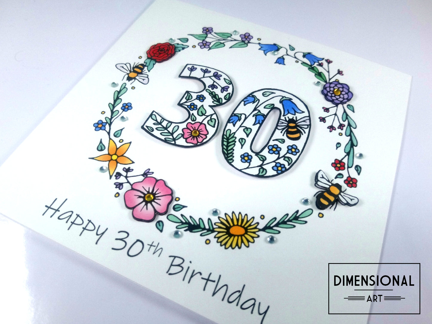 30th Flowers and Bees Birthday Card